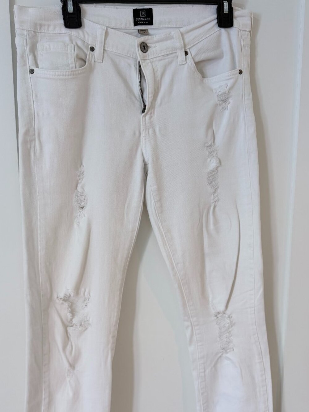 Just Black White Distressed Skinny Jeans Size 28 Mid Rise Ankle Stretch